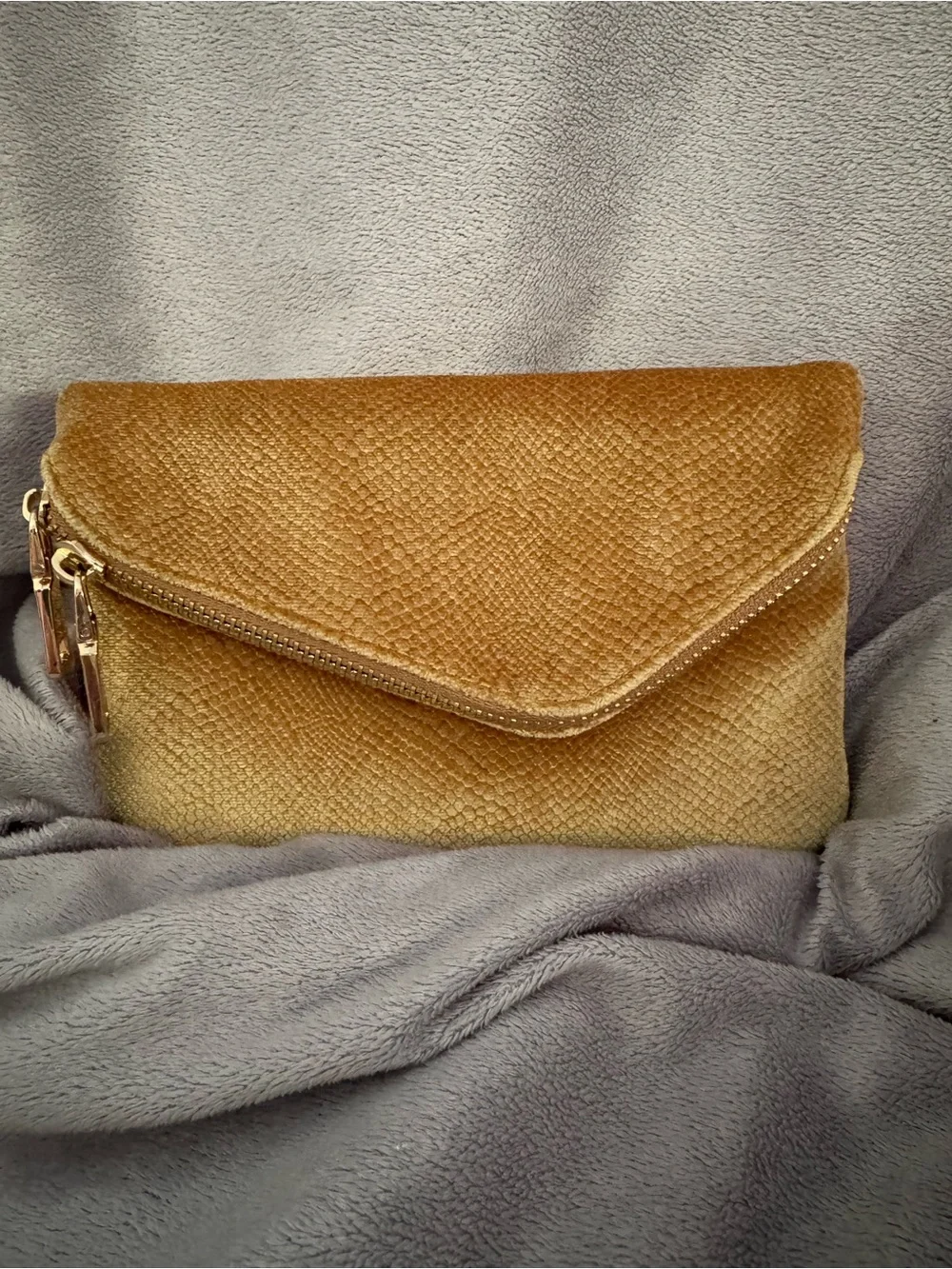 Madison West Gold Velvet Envelope Crossbody/ Clutch - Women Bags